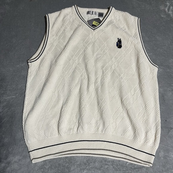 Cypress Links Sportswear Sweater Vest Mens Large Ivory Golf USA Cotton V Neck - Picture 1 of 6